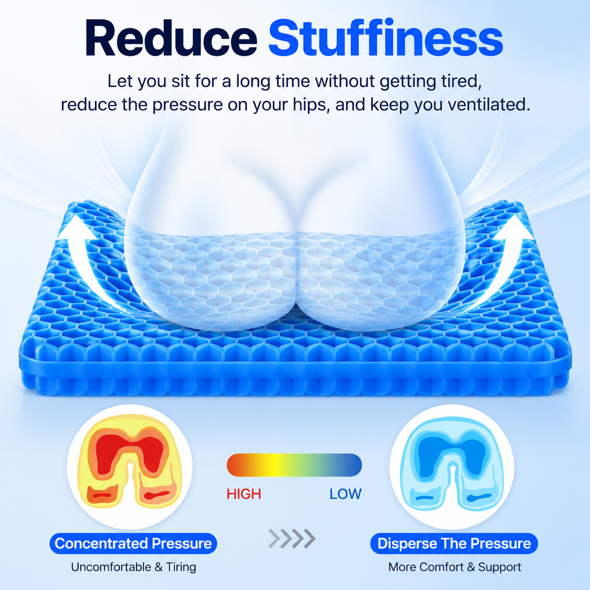 3-in-1 Breathable Gel Comfort Cushion - Long Sitting Support & Pressure Relief