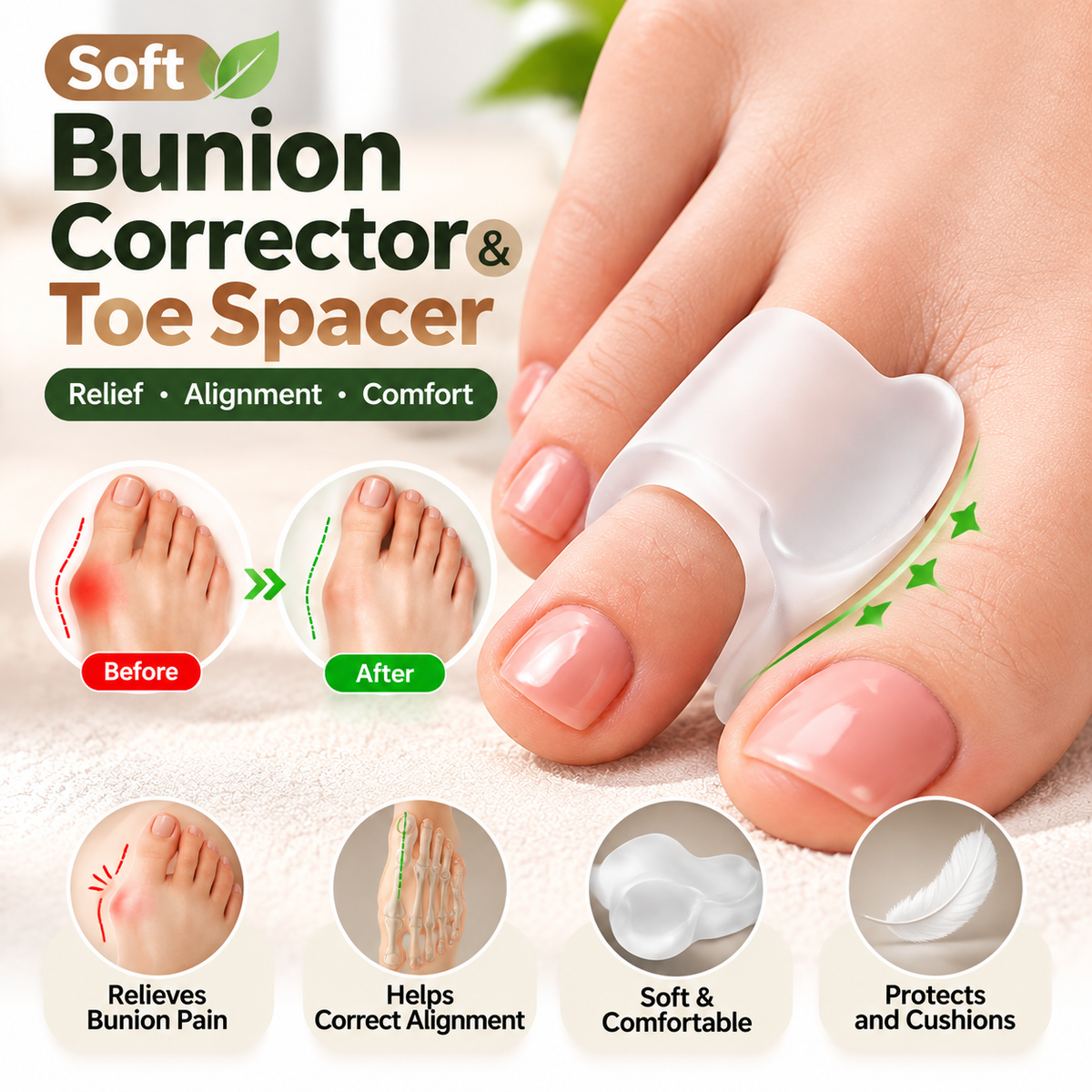 Soft Bunion Corrector & Toe Spacer