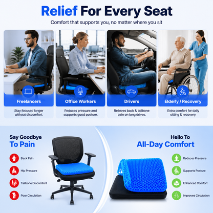 3-in-1 Breathable Gel Comfort Cushion - Long Sitting Support & Pressure Relief