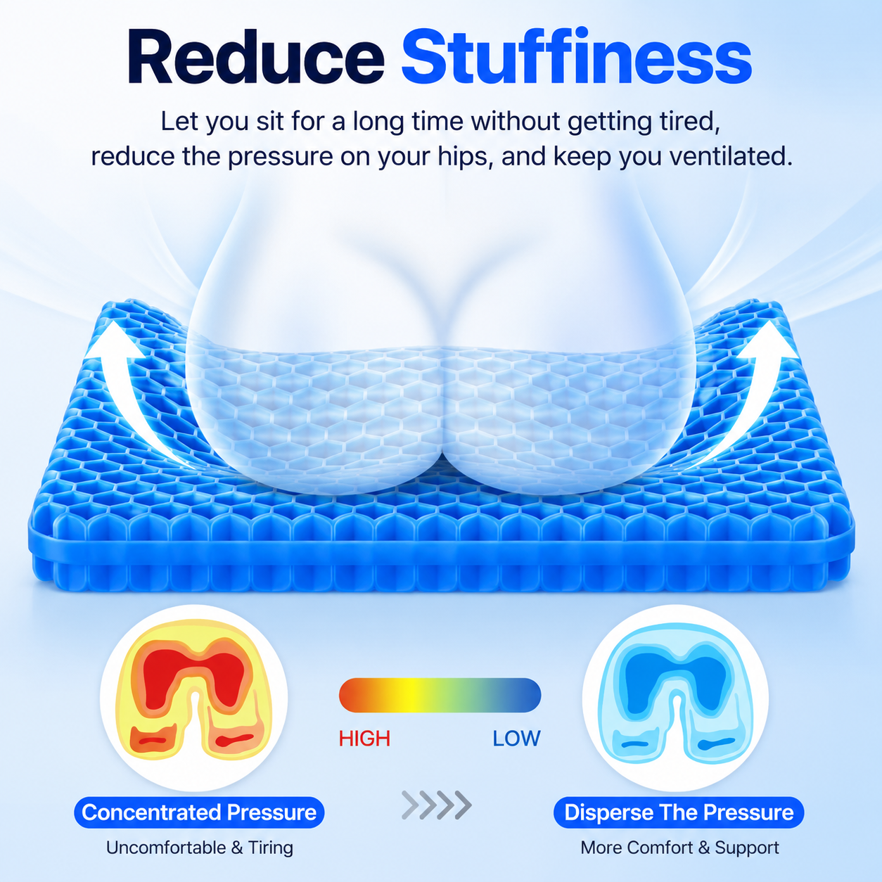 3-in-1 Breathable Gel Comfort Cushion - Long Sitting Support & Pressure Relief