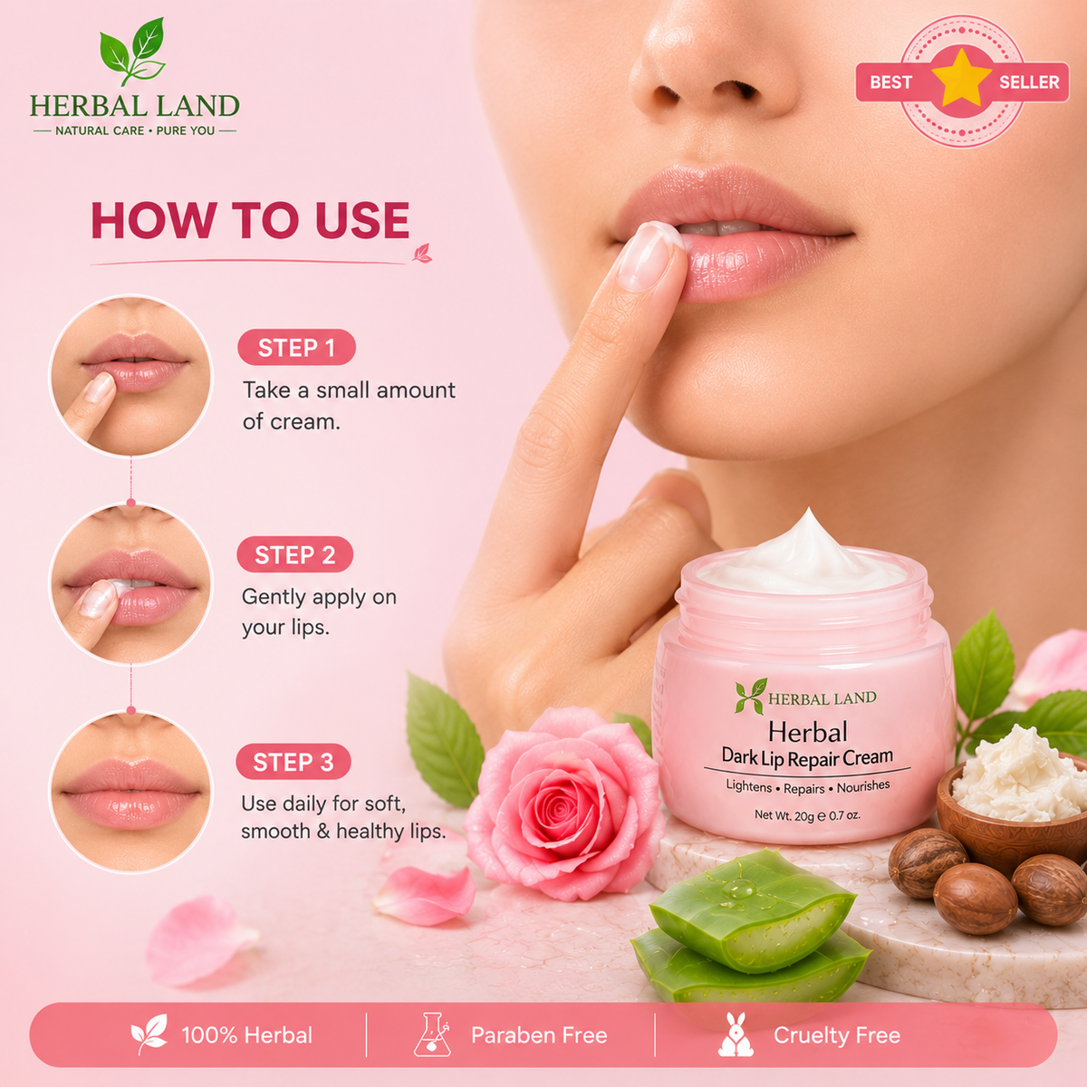 Herbal Dark Lip Repair Cream – Natural Care for Soft & Beautiful Lips