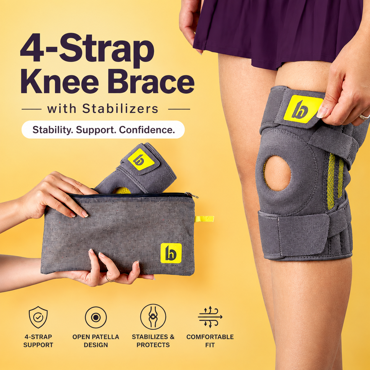 Adjustable 4-Strap Knee Brace with Stabilizers
