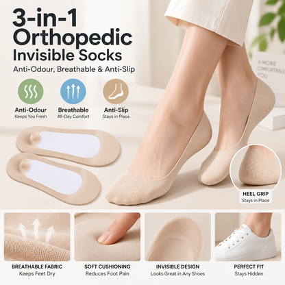 3-in-1 Orthopedic Invisible Socks – Anti-Odour, Breathable & Anti-Slip