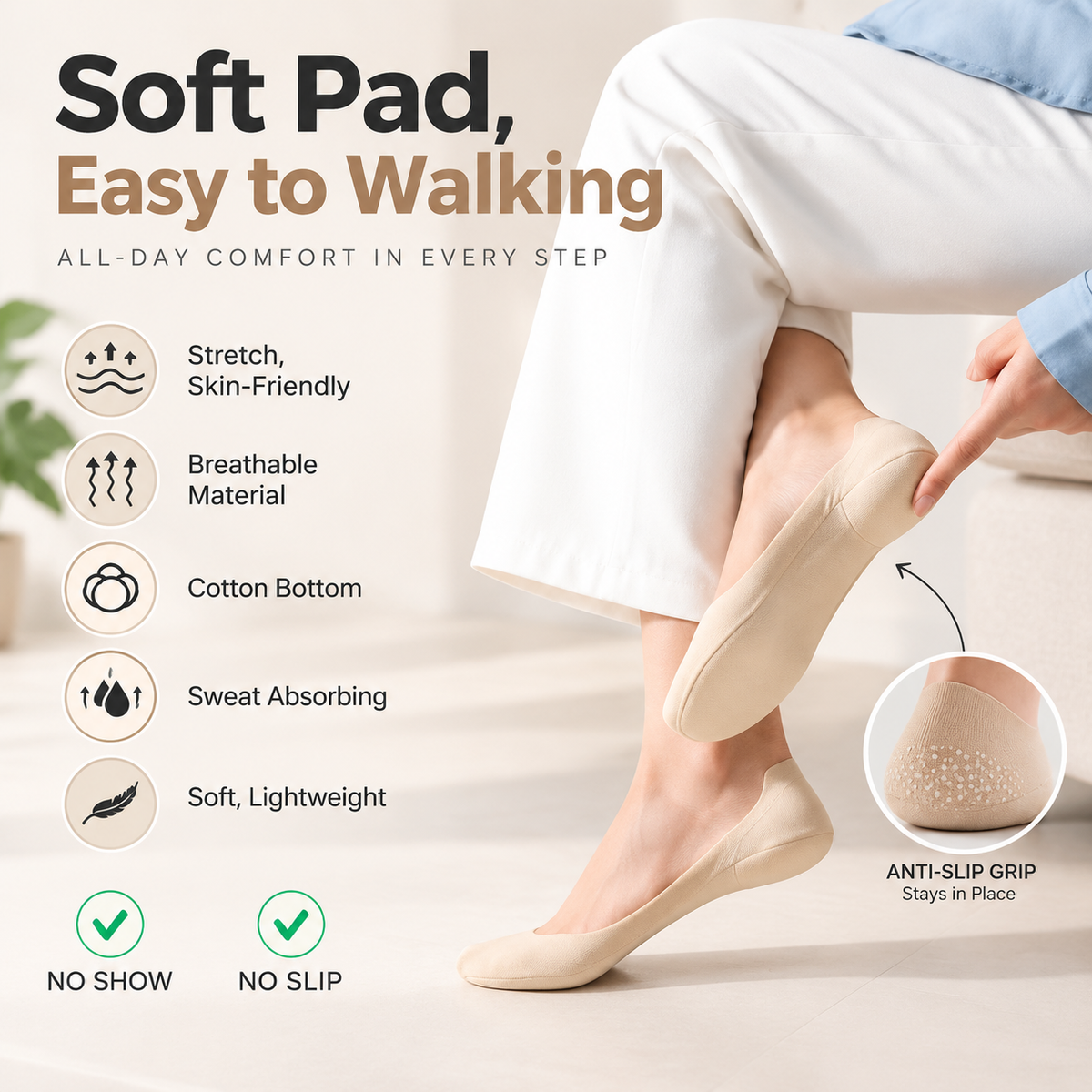 3-in-1 Orthopedic Invisible Socks – Anti-Odour, Breathable & Anti-Slip