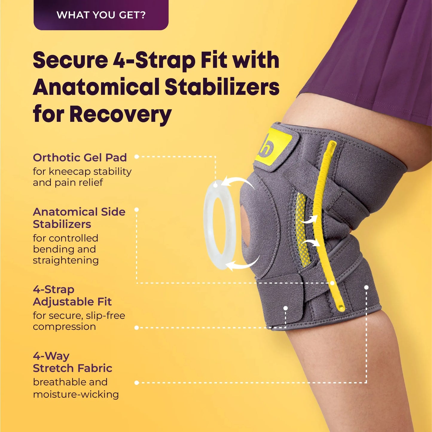 Adjustable 4-Strap Knee Brace with Stabilizers
